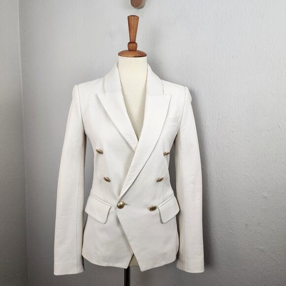 L'Agence Kenzie Lambskin Leather Double Breasted Blazer White Gold 2 NWT - Picture 1 of 16